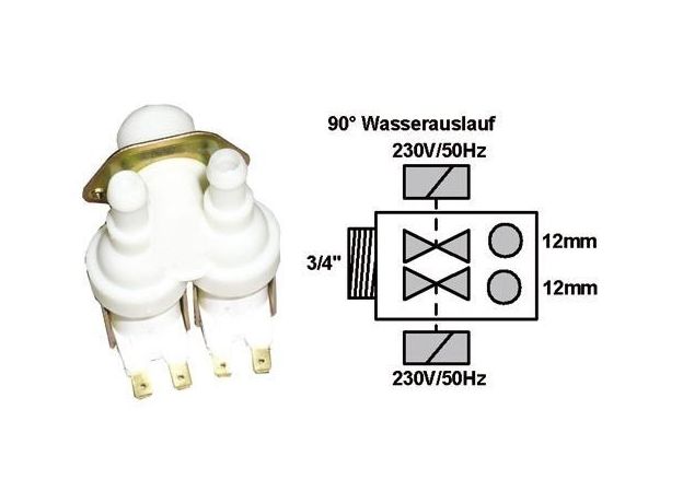 Electrovalva universala 2 iesiri 90° 2X12MM